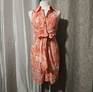 Talbots Petite . Orange and White Leaf Print Midi Dress Size 4P